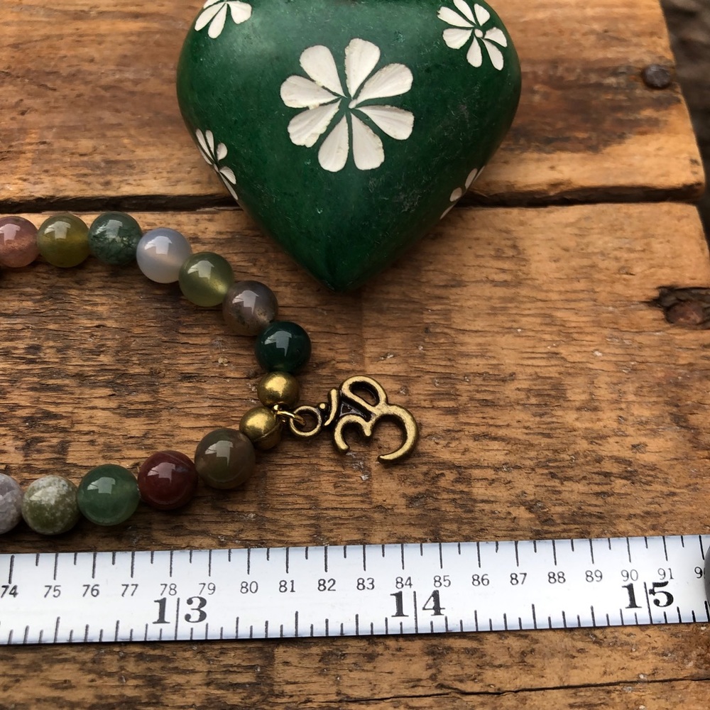 ✨INDIAN AGATE STONE BEAD MALA W/CHARM 6mm✨ - Picture 4 of 7